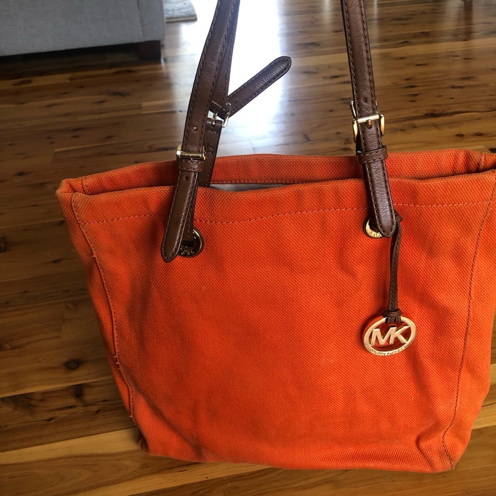Bright Oranhe Michael Kors Canvas Tote